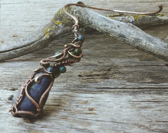 Wire wrapped statment necklace - natural stone- collar necklace - Lapis lazuli, jade, &azurite- fantasy wire wrap- elegant ladies necklace