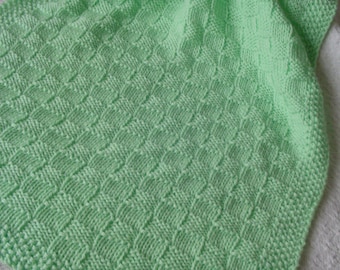 Baby Blanket*, Sprite Green Baby Blanket, Hand Knit Baby Afghan, Handmade Blanket,Basketweave Baby Blanket, Christening Baby Blanket,