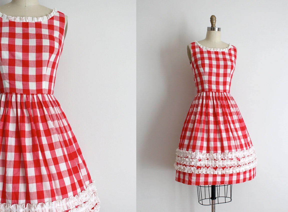 vintage 1960s dress // 60s red gingham dress by TrunkofDresses
