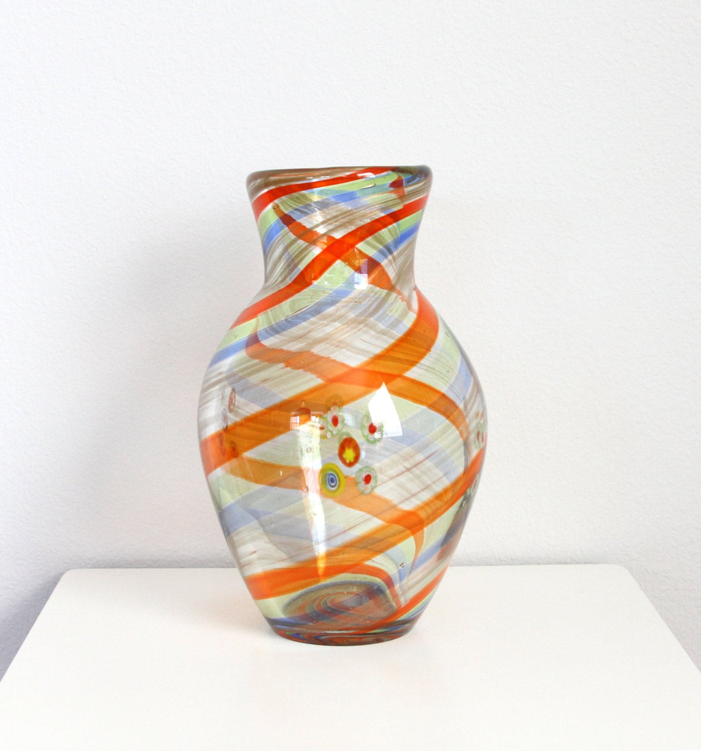 Murano Glass Vase Large Murano Swirled Millefiori Art Glass