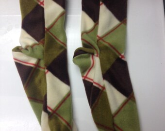Mens Large Fleece Socks in Green and Brown Plaid