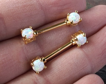 White Opal Gold Nipple Ring Nipple Piercing Nipple Jewelry