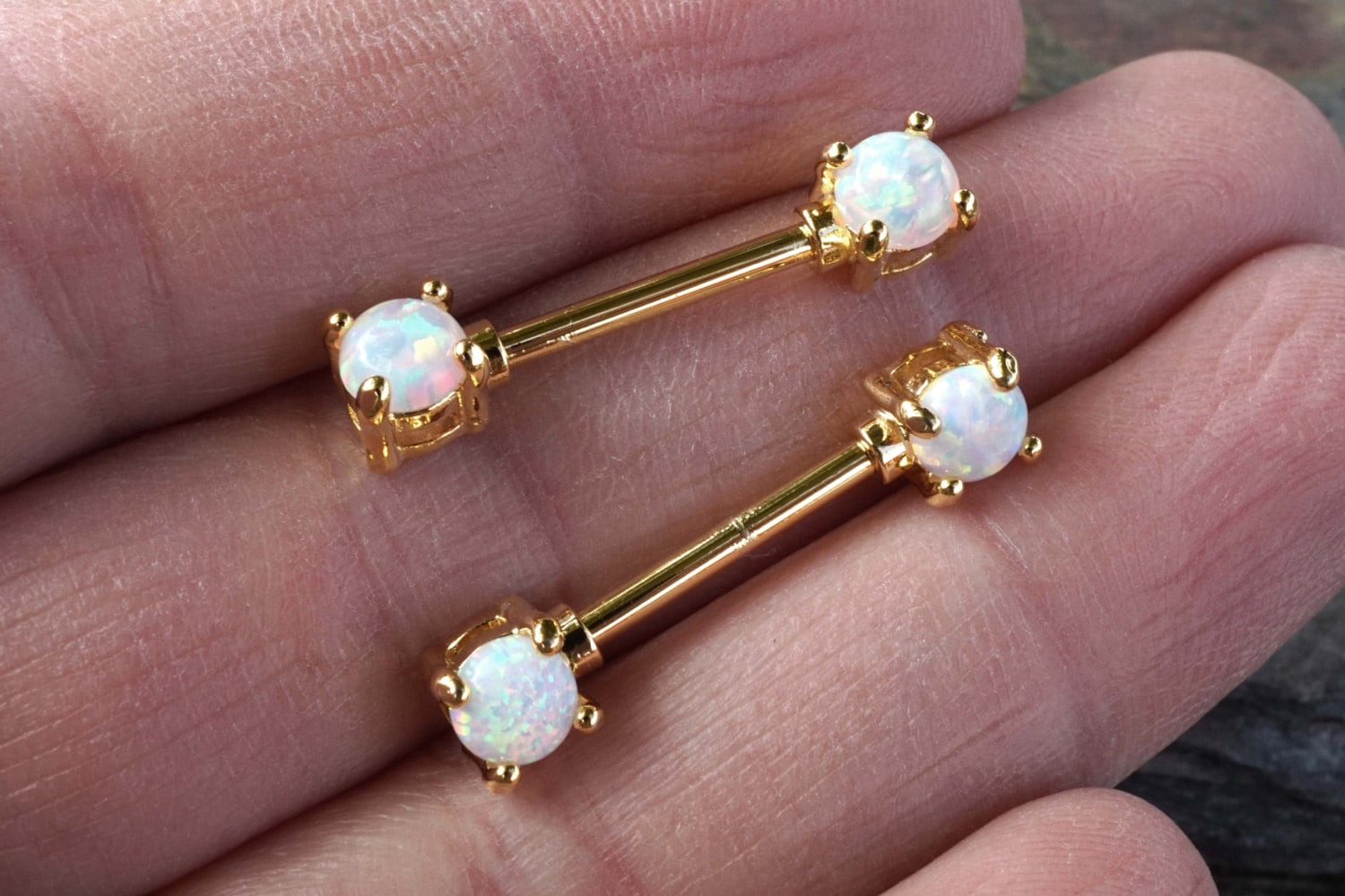 White Opal Gold Nipple Ring Nipple Piercing Nipple Jewelry