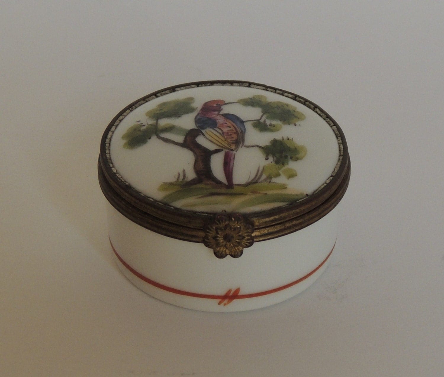 Antique Hand Painted Fine Porcelain Hinged Trinket Box France
