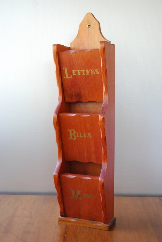 vintage wooden wall letter holder / organizer letters/ bills