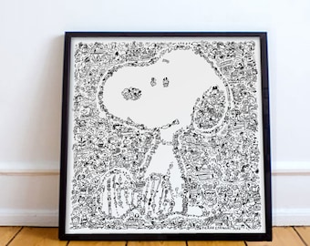 Snoopy - Charlie Brown best companion -Peanuts- Intricate doodle illustration in Open Edition print - doodling beagle dog art