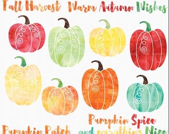 watercolor pumpkins clipart digital clip art - Watercolor Pumpkins Digital Clipart