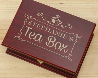 Engraved Rosewood Tea Box, personalized, engraved, tea bag, container, wood, wooden box, gift, custom gift, indoor decor -gfyL10160123
