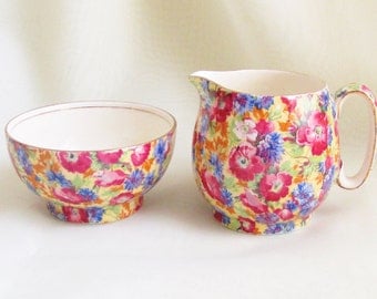 Vintage Royal Winton Chintz Cream Sugar Royalty Pattern