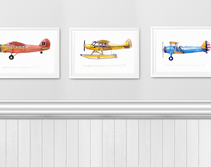 Three 8x10 Aviation or Transportation Watercolor Prints