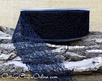 Ribbon Black Web, 1 1/2" wide - FIVE & 7/8 YARD Length - May Arts, Webbed Weave, Net Lace #415, Halloween Black Craft Ribbon, Sewing Trim