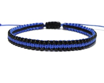 Thin Blue Line Bracelet, Policeman Gift, Husband Gift, Boyfriend Gift, Mens Jewelry, Macrame Bracelet, Police Officer Gift, Fathers Day Gift