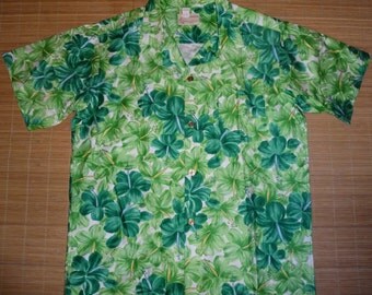 Mens Vintage 60's Royal Green Hawaiian Aloha Shirt - L - The Hana Shirt Co