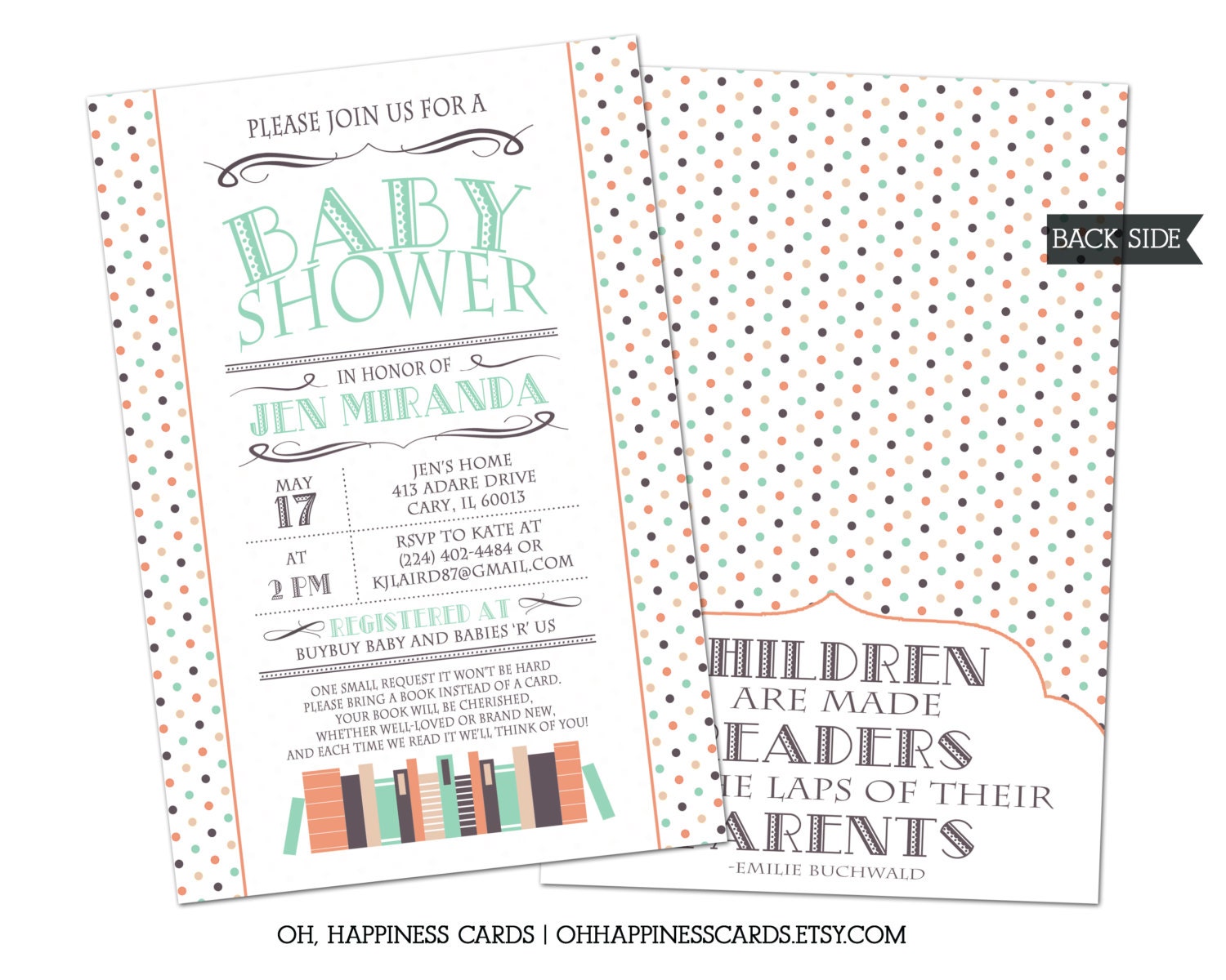 Book or Library Theme Baby Shower Invitation// Digital or