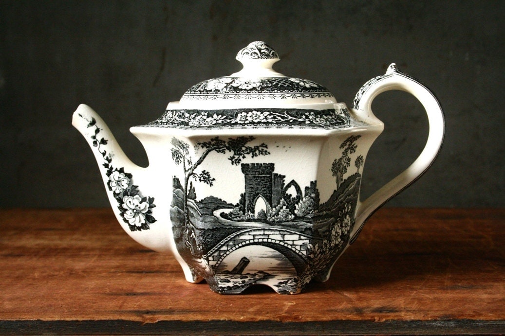 Transferware teapot black transferware English teapot