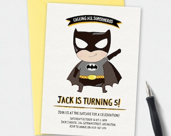 Batman Invitation, birthday invitation, kids invitation, Custom invitation, party invitation, second third fourth birthday, superhero