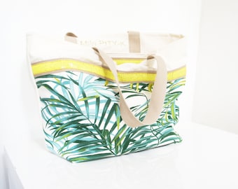 Tote bag with glitter and palm made in cotton "Hawaï"// Gift for her// summer bag // Big Bag