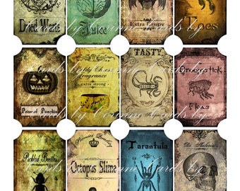 Halloween steampunk magic apothecary 6 large bottle labels