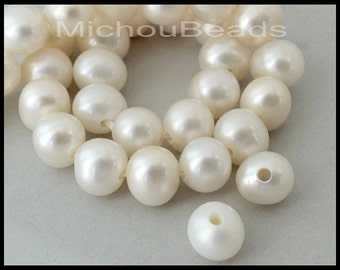 16" Strand 8.5mm ROUND White LARGE Hole PEARLS - 1.5mm Hole Genuine A Grade Creamy White Pearls - Instant Ship - Wholesale Pearls - 5941
