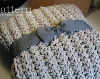 Bulky Chenille Fisherman Throw Blanket - Easy Crochet PATTERN 60" x 44"/(152 x 112) cm - PDF 4460
