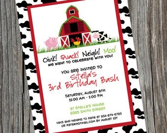 Barnyard Birthday Invitation. Farm Party Invitation. Farm Birthday Invitation. Barn Invite. Barnyard Invitation. Farm Invite.