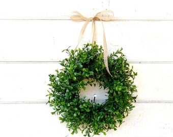 MINI Window Wreath-Boxwood Wreath-Country Cottage Wreath-Artifical Boxwood Wreath-Wall Hanging-Small Wreath-Custom Made Gifts-Scented Wreath