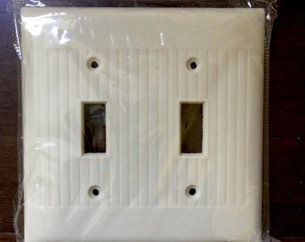 Ribbed Bakelite Double Light Switch Plate Cover Ivory Mid Century Deco FREE SHIPPING!