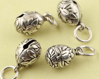 2pcs 925 Sterling Silver Lotus Bell Mala Charms, Antique Silver Bell,Bell Jewelry, Bell Pendant,Lotus Charms