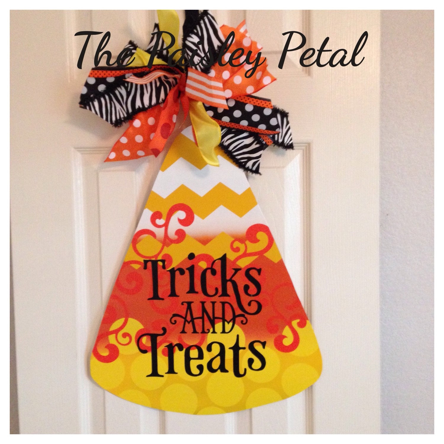 READY TO SHIP Halloween Candy Corn Door Hanger/Trick or Treat