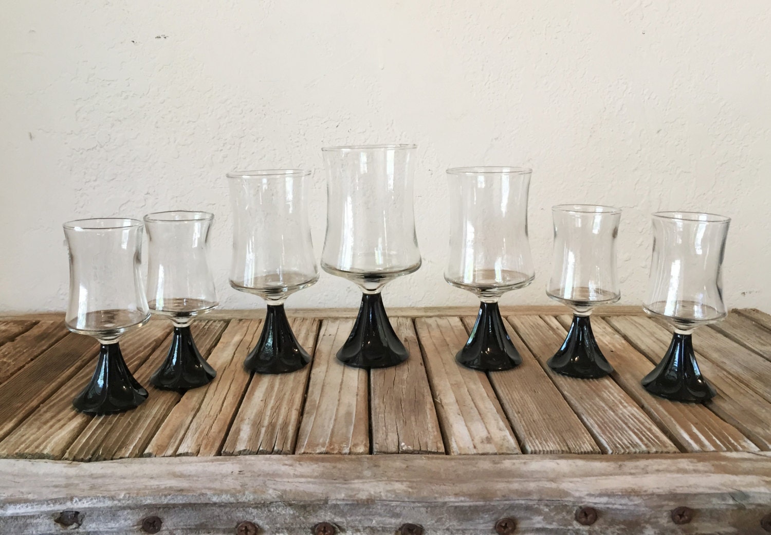 Set of 7 Art Deco Black Wine Glasses by NostalgicNuance on Etsy