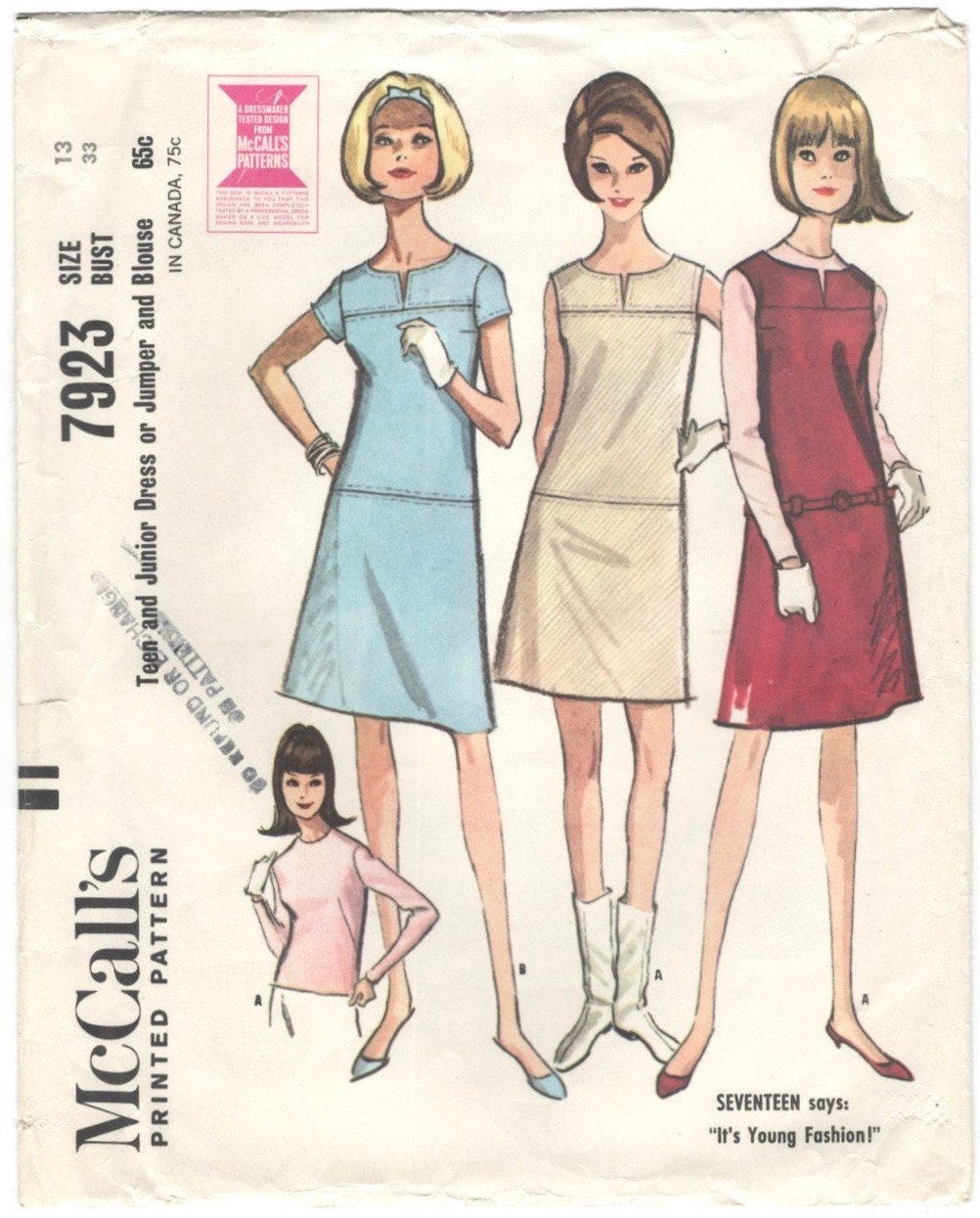 1960s MOD A Line Dress Pattern SIMPLICITY 7082 Five Versions