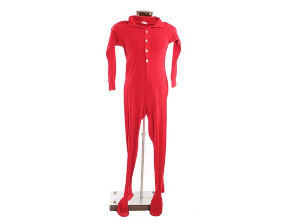 Vintage 60s Union Suit Long Johns Red Footed Pajamas Thing One Thing Two Halloween Costume Long Underwear Thermals 1960s Lollipop Small