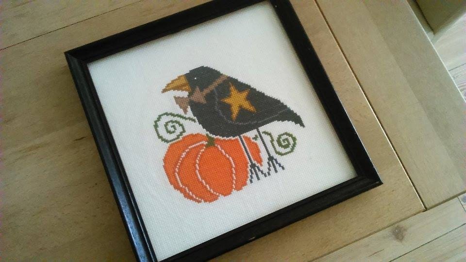 Primitive Crow Cross Stitch Pattern Halloween Needlepoint
