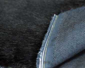 Long Black Fluffy Tissavel Faux Fur Fabric 1/4 to 1/2 Yard Available
