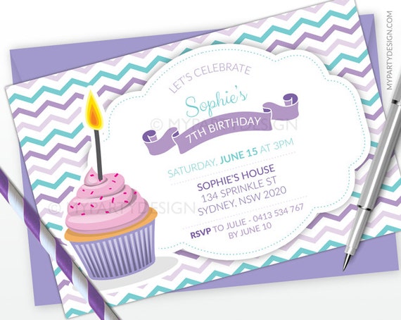 cupcake party invitation baking birthday party horizontal layout