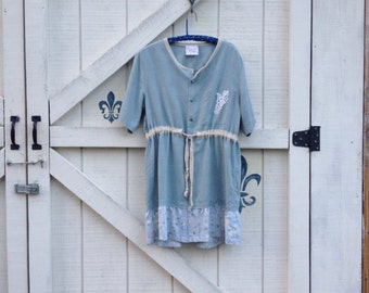 Boho hippie tunic dress L hippie tunic Shirt dress, Artsy upcycled clothing