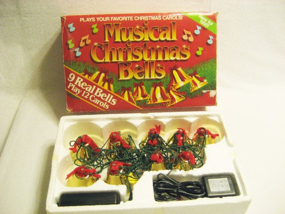 String of 9 Brass Musical Christmas Bells Vintage 1990