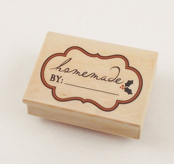 Brand New Stamp, Handmade by (Blank), Christmas Holly - 2 1/4 x 1 1/2 Rubber Stamp for Tags, Cards, Papercrafting, Paper supplies