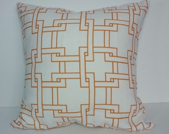 Orange & White Geometric Thom Filicia Pillow Cover, Throw Trellis Pillow Cushion, Kravet City Pillow Cover, 20 x 20