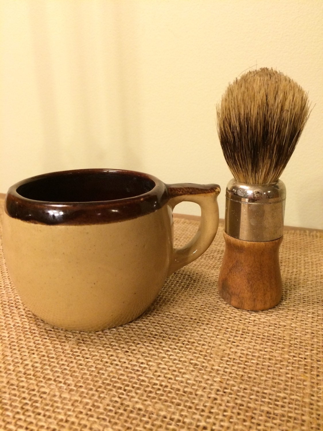 Vintage Ceramic Shaving Mug and Brush Shaving Mug Possibly a
