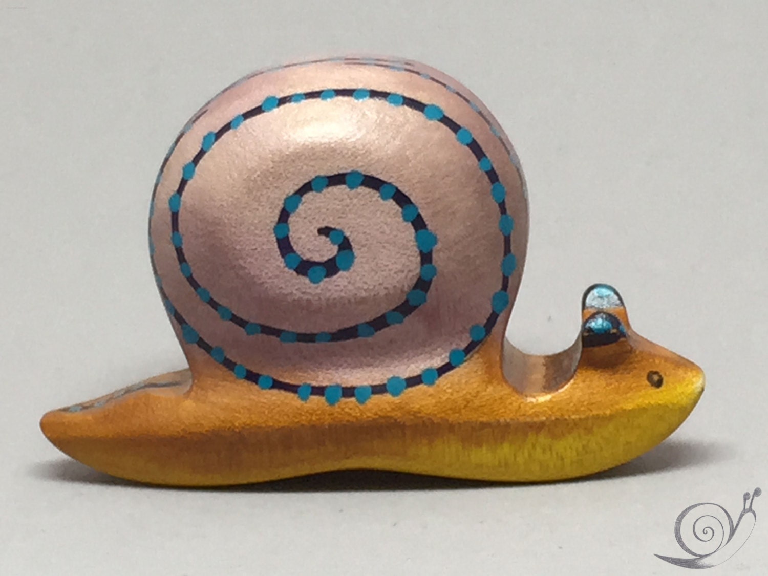 Toy Snail wooden colourful brown pink blue by GeorgiaWoodenToys