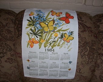 Vintage 1984 Calendar Tea Towel.....Nice Colors....1980's Tea Towel ...Good Condition.....