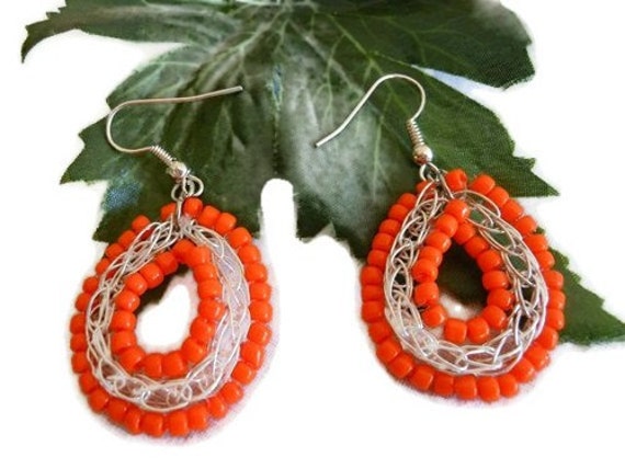 Orange Bead Wire Weave Earrings By Cathy of Crafting Memories