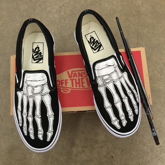 Hand Painted Skeleton Boney Feet Slip On Vans shoes