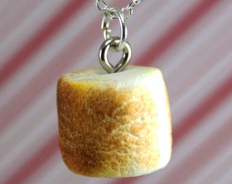roasted marshmallow necklace kawaii polymer clay charms miniature food jewelry polymer clay food necklace toasted marshmallow charm