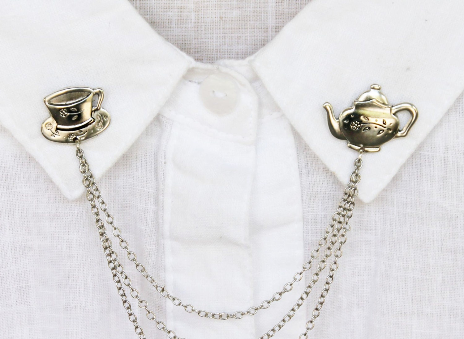 silver teapot collar pins collar chain collar brooch lapel