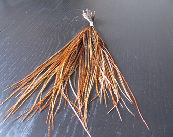 12 Long Rooster Saddle Hackles - Barred Ginger (8 - 10 inches) Hair Extension Feathers