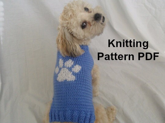 Dog sweater knitting pattern with paw print PDF small dog