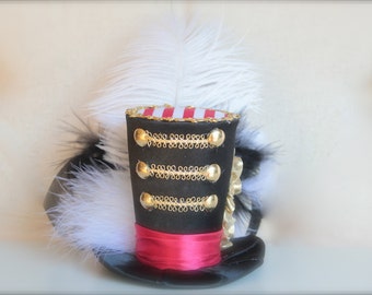 Big Top Circus Ring Master Inspired Red, White, Black and Gold Mini Top Hat Headband (or fascinator) - Perfect Circus Birthday Photo Prop