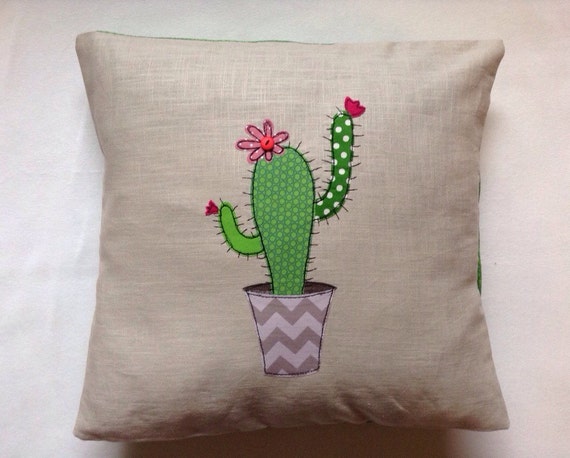 Cactus cushion cover decorative throw cushion. Appliquéd